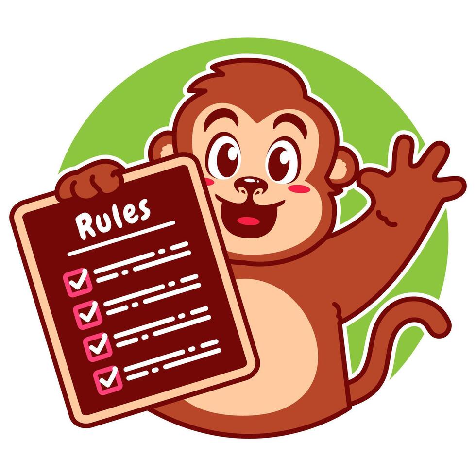 Illustration of Cute Monkey Cartoon Character Holding a Checklist or list of rules vector