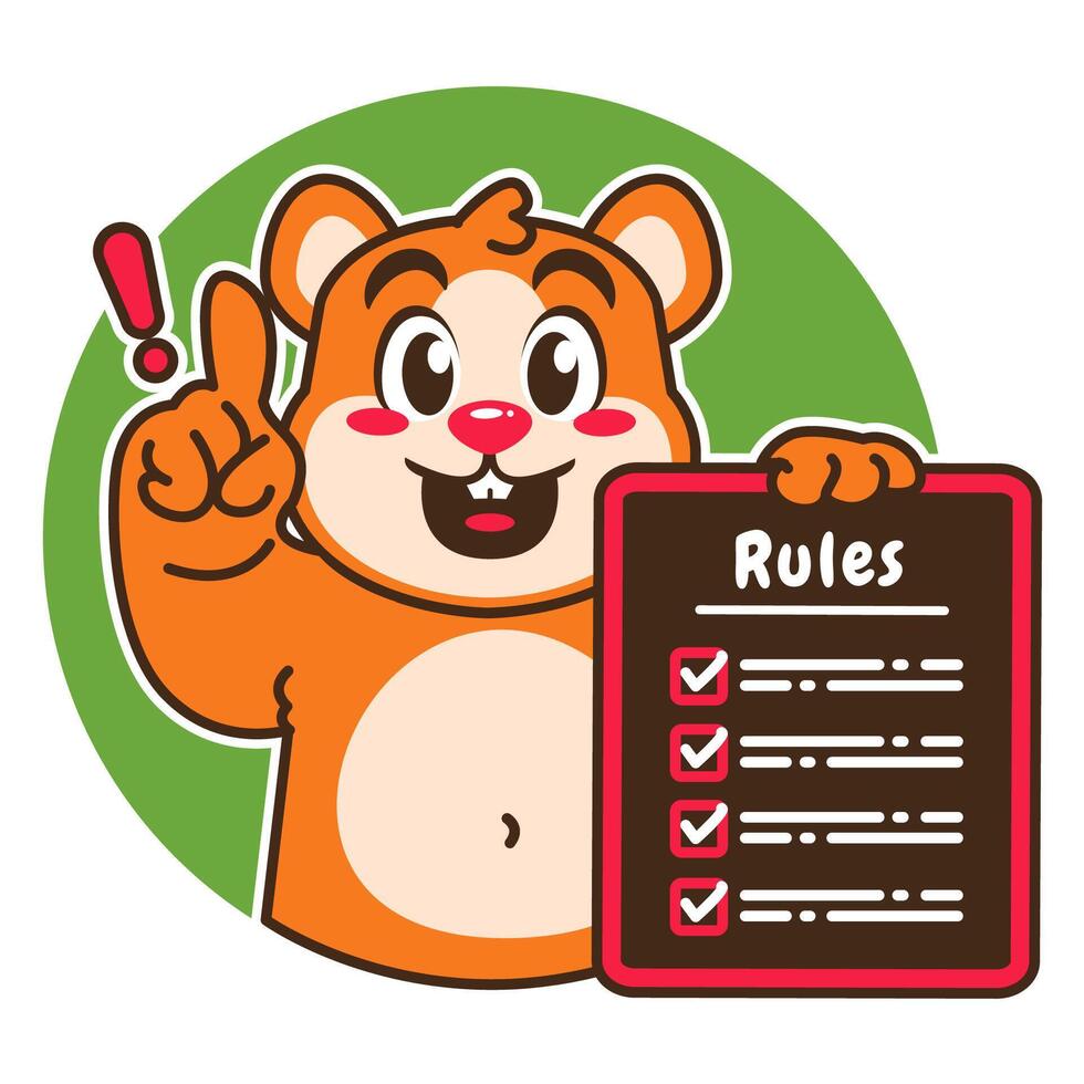 Illustration of Cute Hamster Cartoon Character Holding a Checklist or list of rules vector