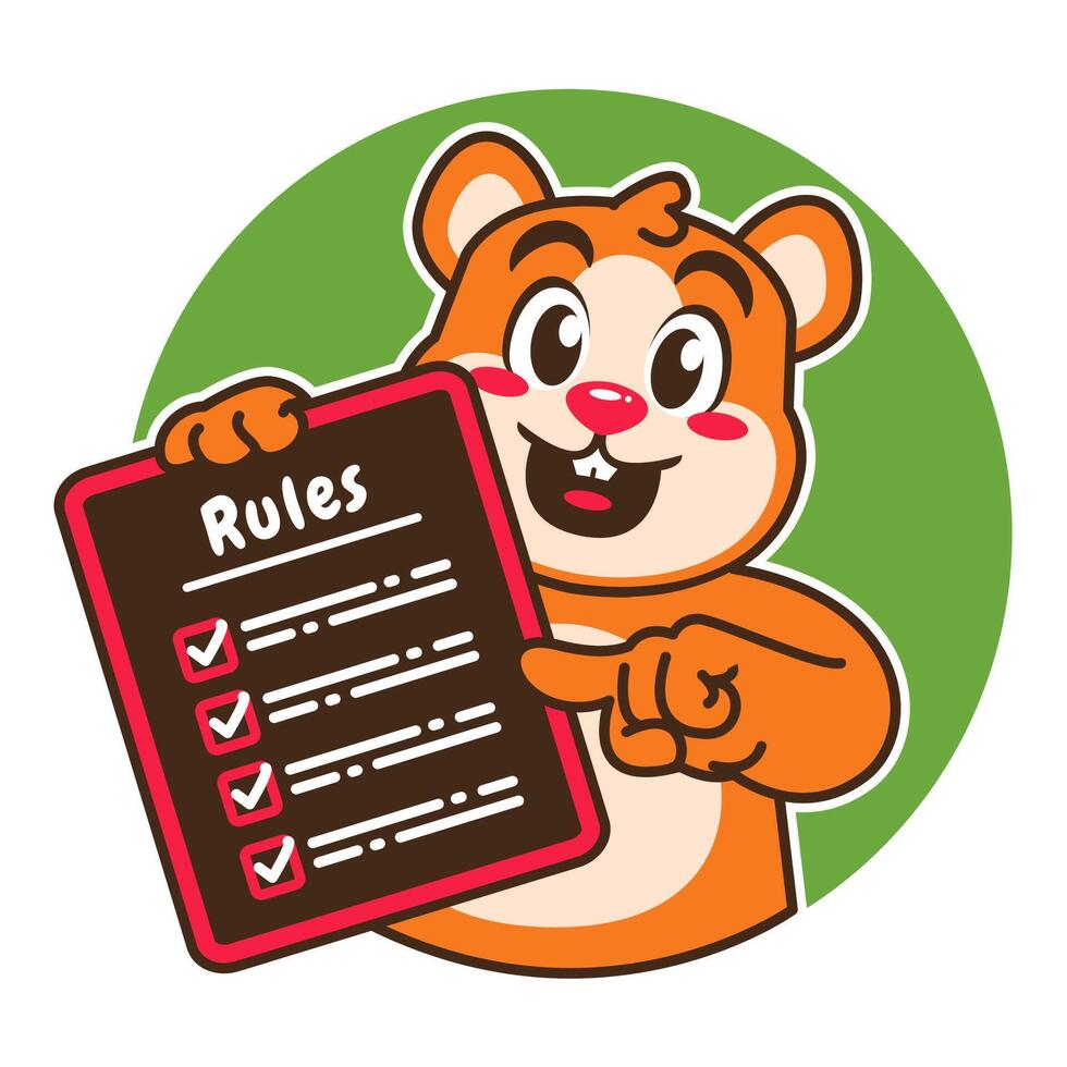 Illustration of Cute Hamster Cartoon Character Holding a Checklist or list of rules vector