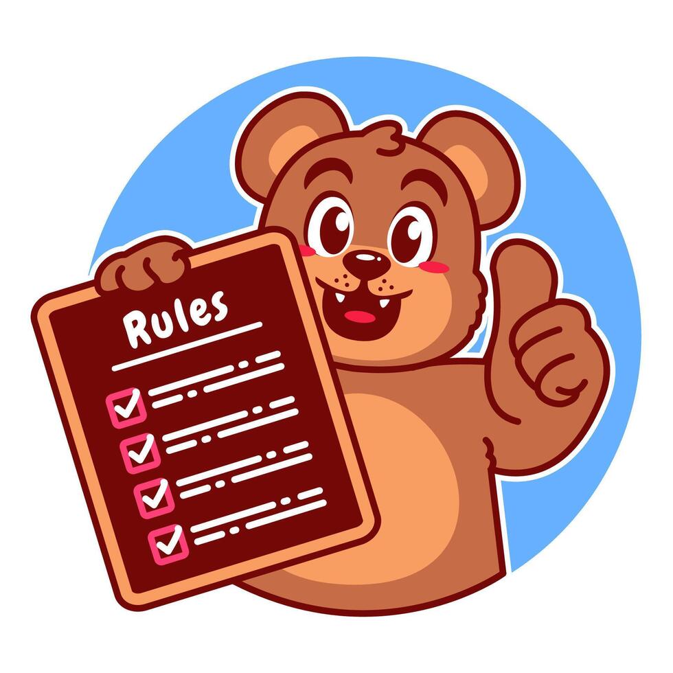 Illustration of Cute Bear Cartoon Character Holding a Checklist or list of rules vector