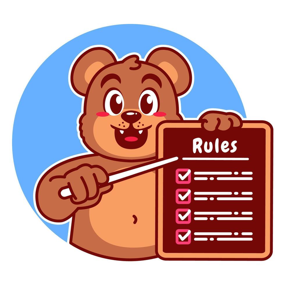 Illustration of Cute Bear Cartoon Character Holding a Checklist or list of rules vector