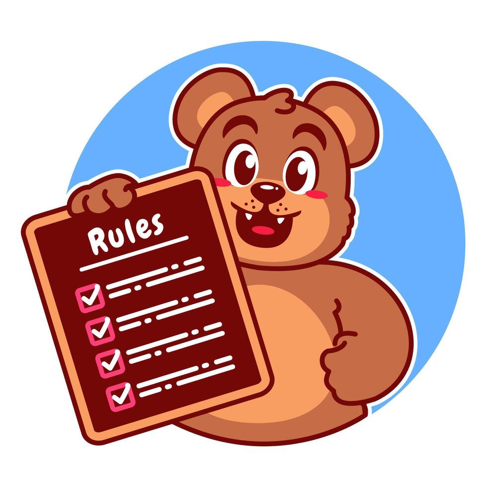 Illustration of Cute Bear Cartoon Character Holding a Checklist or list of rules vector