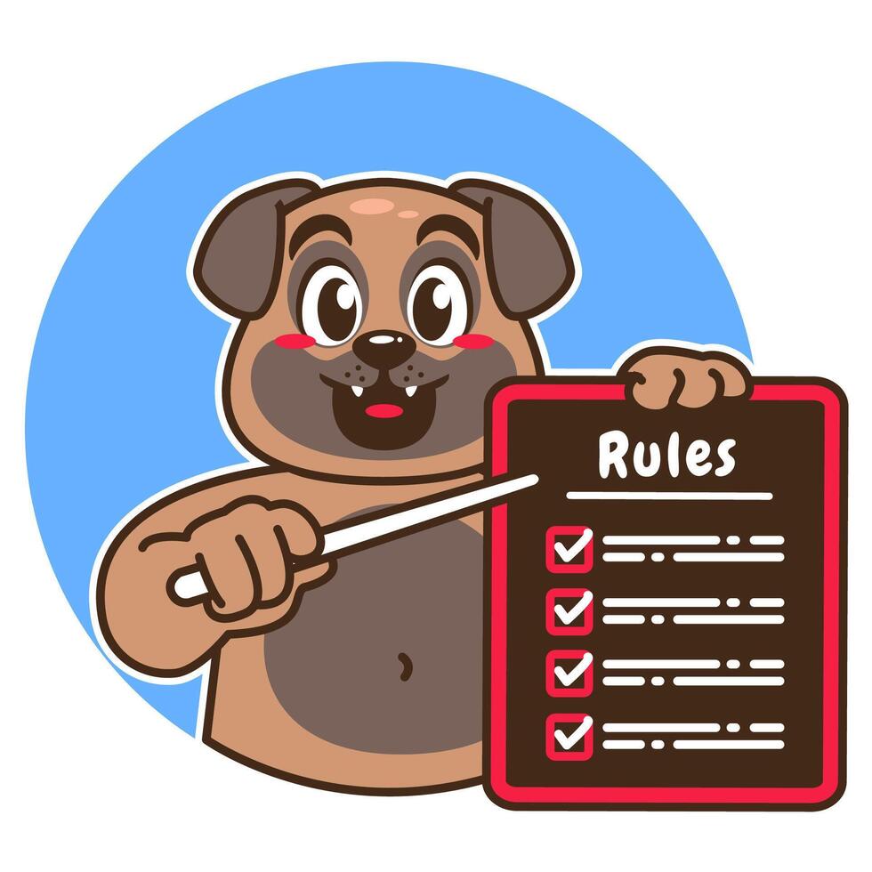 Illustration of Cute Pug Cartoon Character Holding a Checklist or list of rules vector