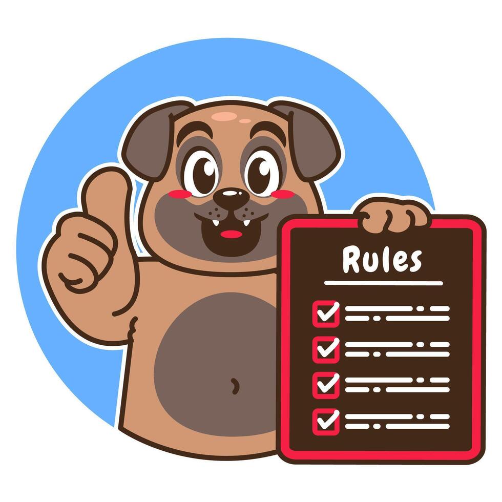 Illustration of Cute Pug Cartoon Character Holding a Checklist or list of rules vector