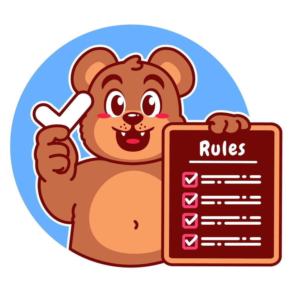 Illustration of Cute Bear Cartoon Character Holding a Checklist or list of rules vector