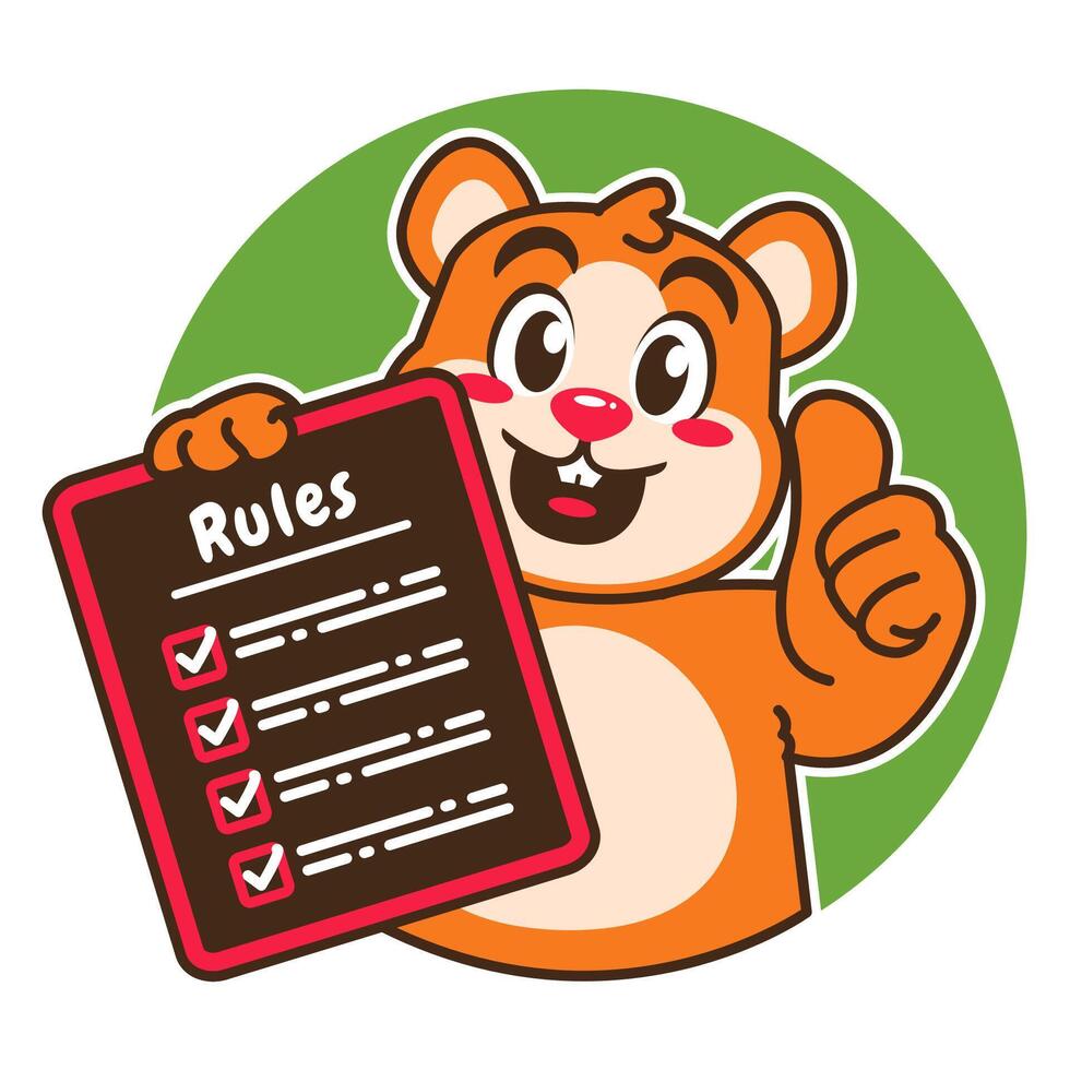 Illustration of Cute Hamster Cartoon Character Holding a Checklist or list of rules vector