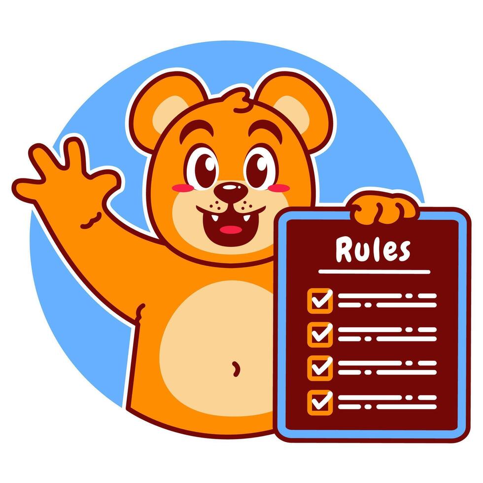 Illustration of Cute Bear Cartoon Character Holding a Checklist or list of rules vector