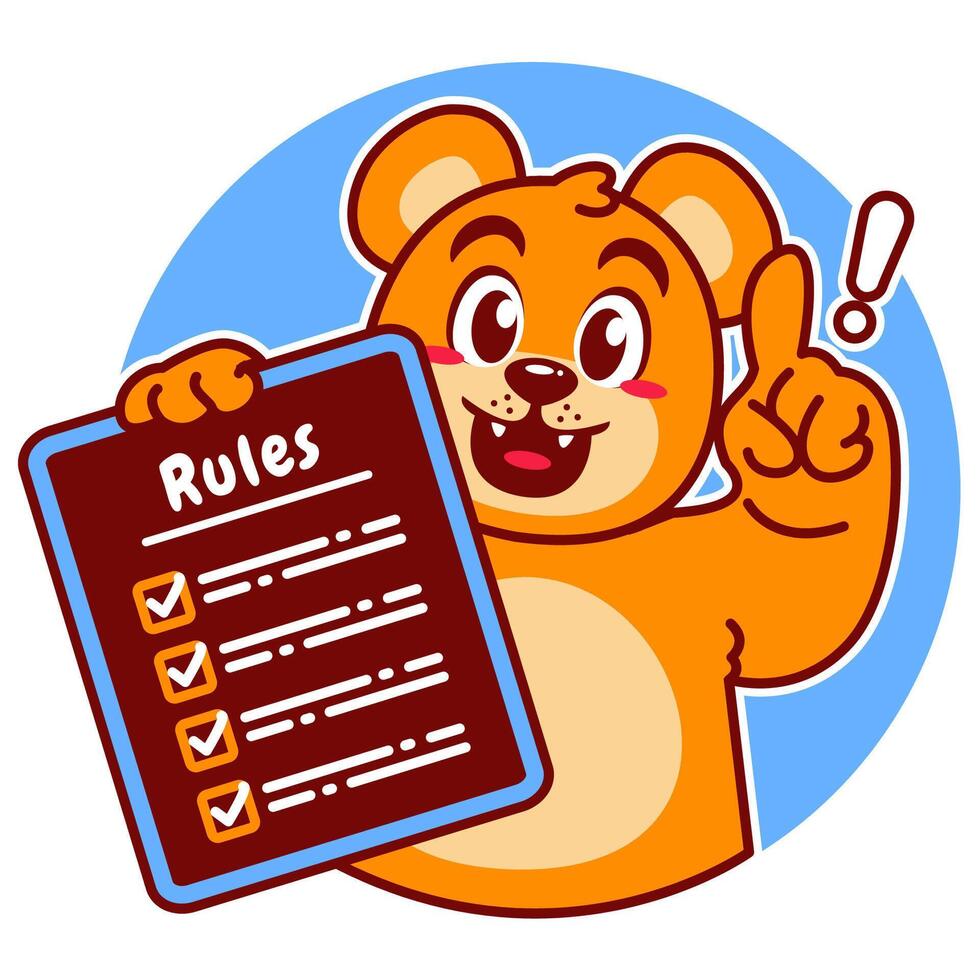 Illustration of Cute Bear Cartoon Character Holding a Checklist or list of rules vector