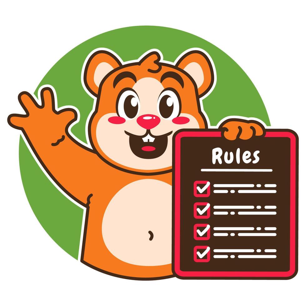 Illustration of Cute Hamster Cartoon Character Holding a Checklist or list of rules vector