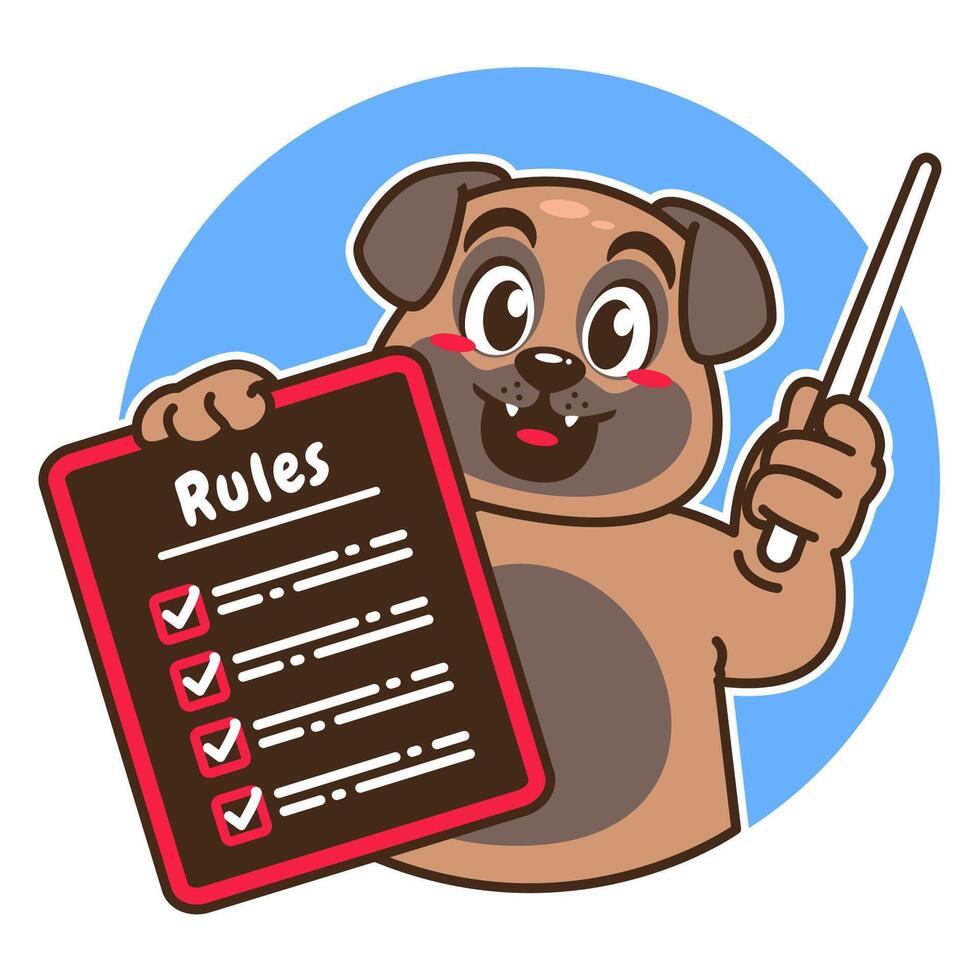 Illustration of Cute Pug Cartoon Character Holding a Checklist or list of rules vector