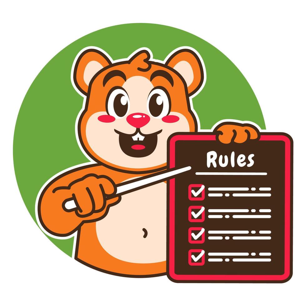 Illustration of Cute Hamster Cartoon Character Holding a Checklist or list of rules vector