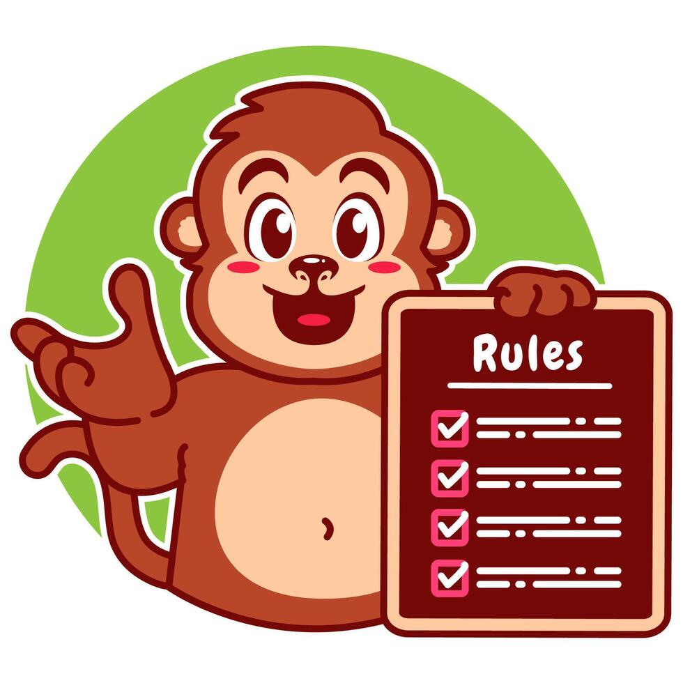 Illustration of Cute Monkey Cartoon Character Holding a Checklist or list of rules vector