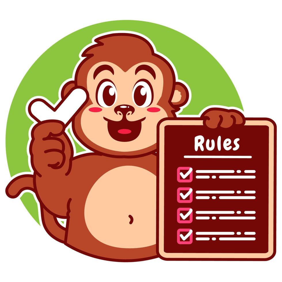 Illustration of Cute Monkey Cartoon Character Holding a Checklist or list of rules vector