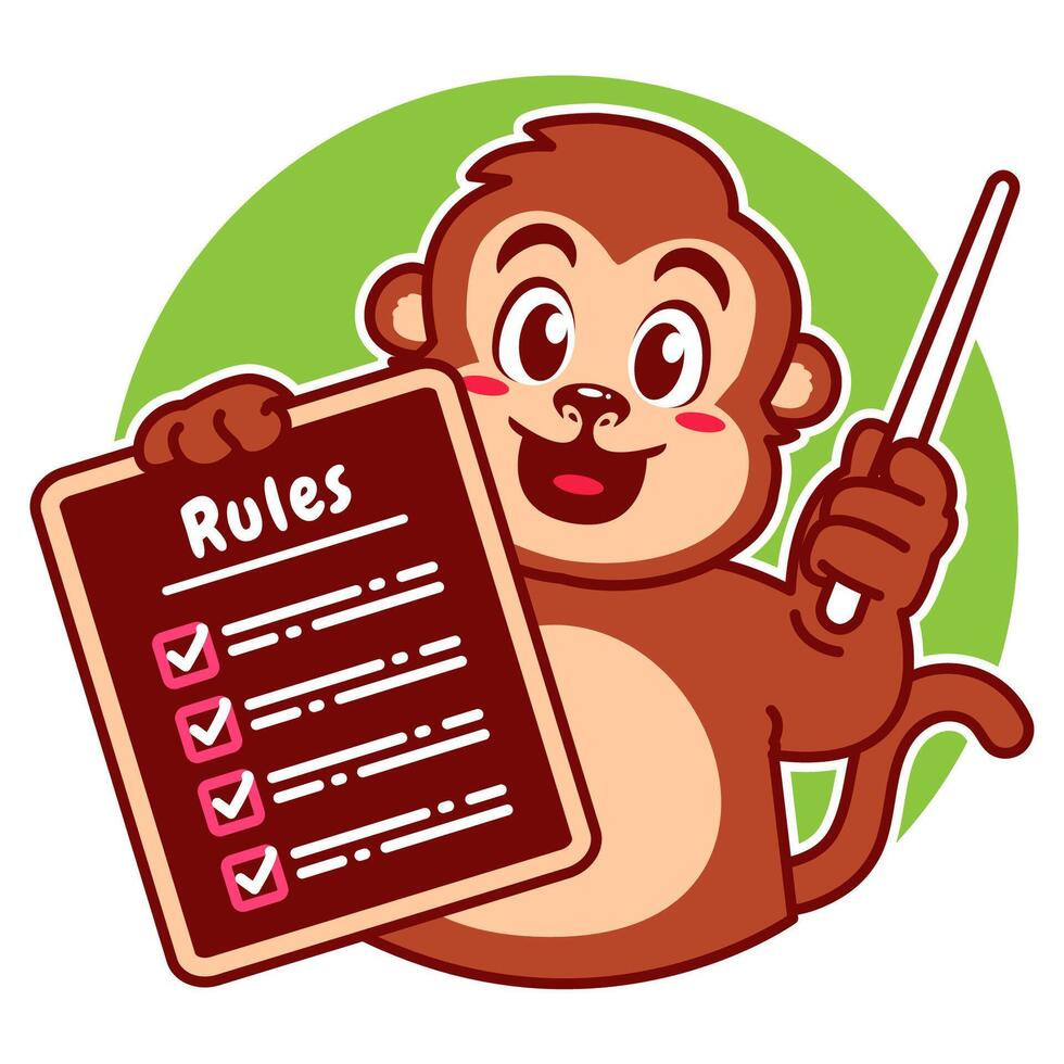 Illustration of Cute Monkey Cartoon Character Holding a Checklist or list of rules vector