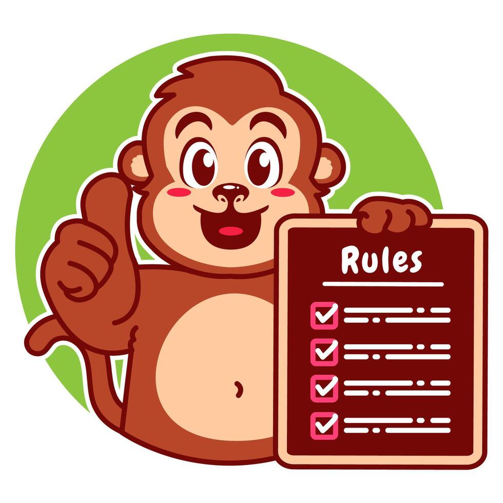 Illustration of Cute Monkey Cartoon Character Holding a Checklist or list of rules vector