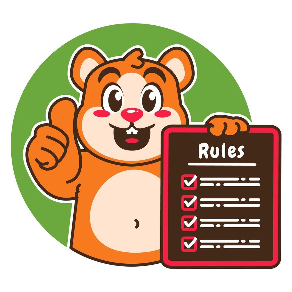 Illustration of Cute Hamster Cartoon Character Holding a Checklist or list of rules vector
