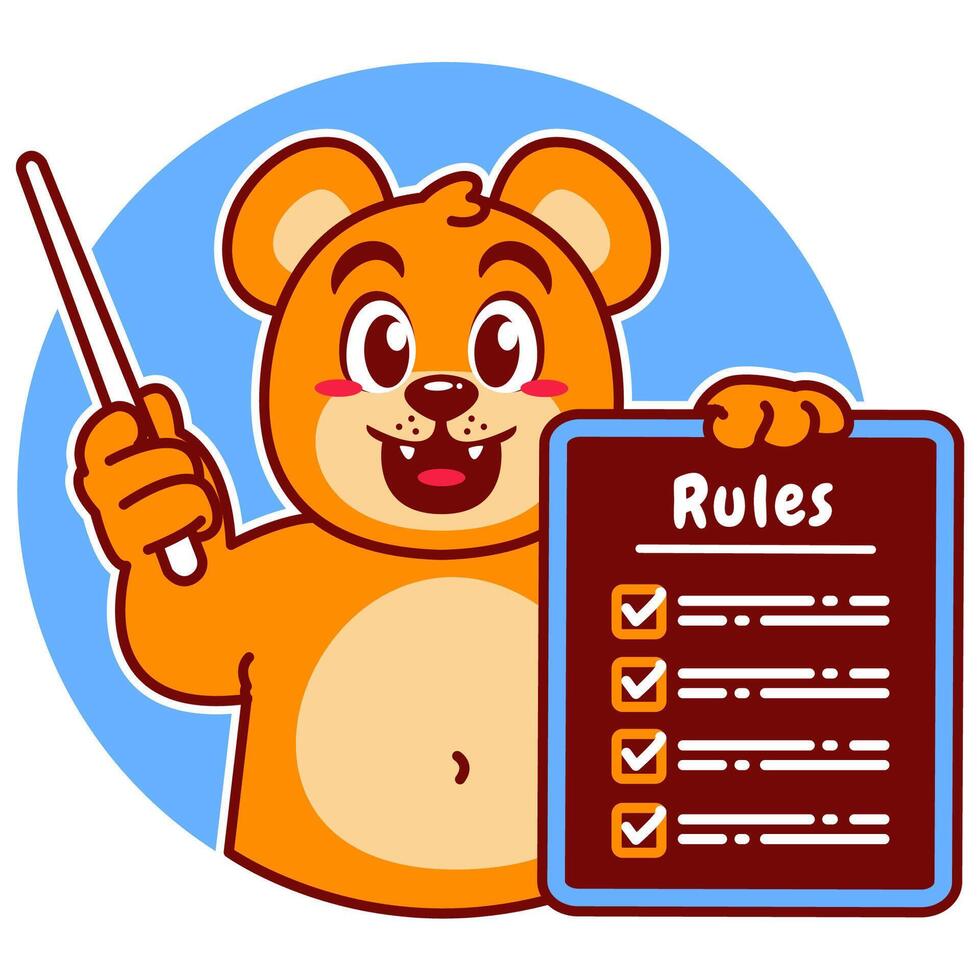 Illustration of Cute Bear Cartoon Character Holding a Checklist or list of rules vector
