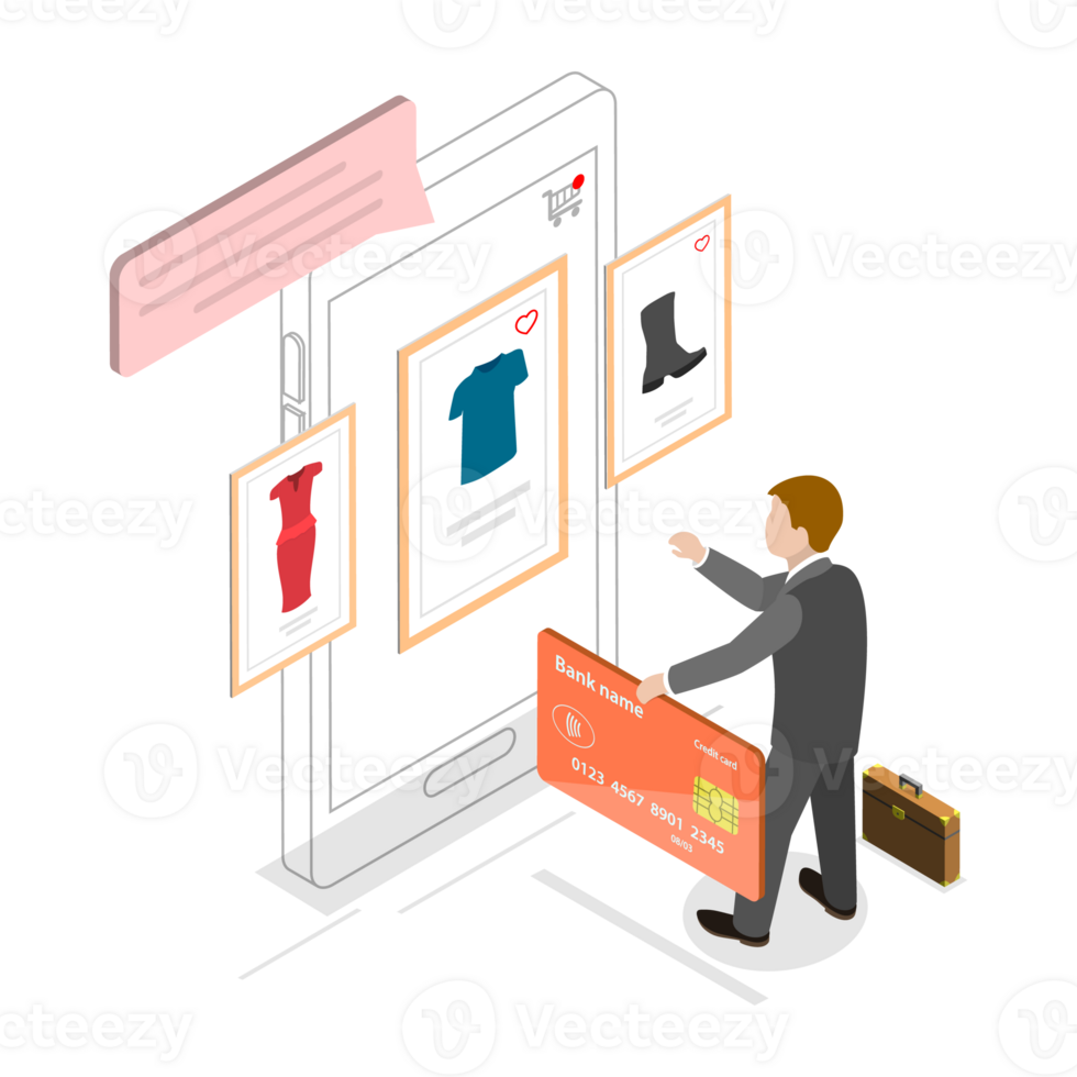 3D Isometric Flat Conceptual Illustration of Mobile Ecommerce App png