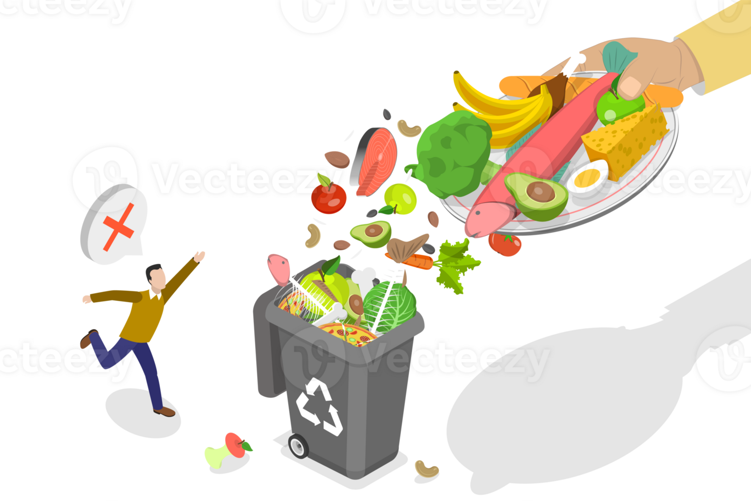 3D Isometric Flat Conceptual Illustration of Reducing Food Waste png