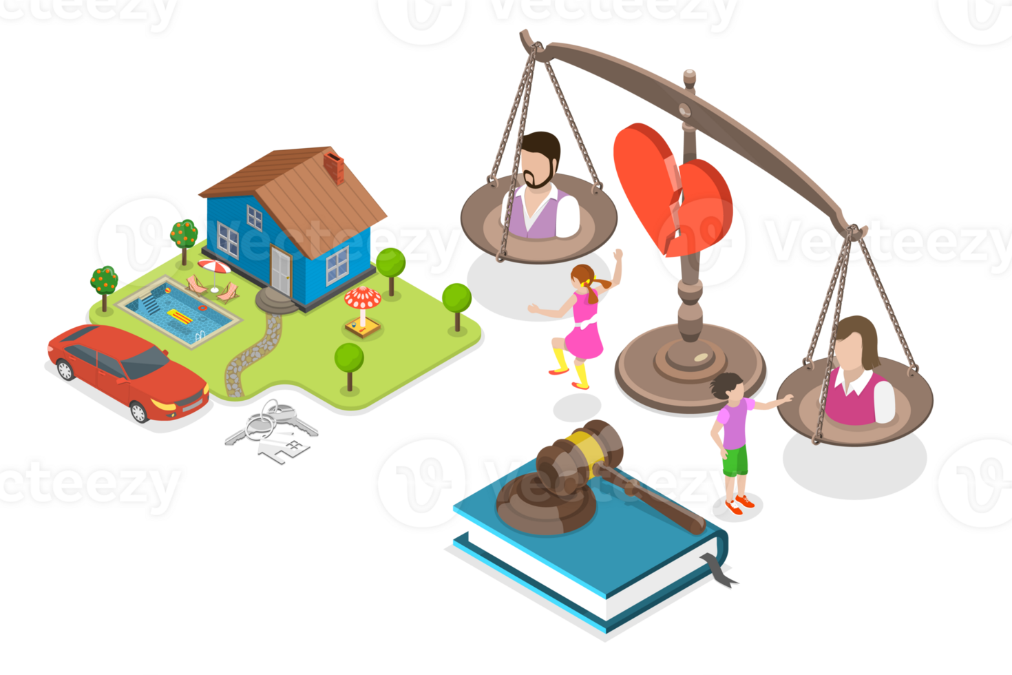 3D Isometric Flat Conceptual Illustration of Child Custody In Divorce png