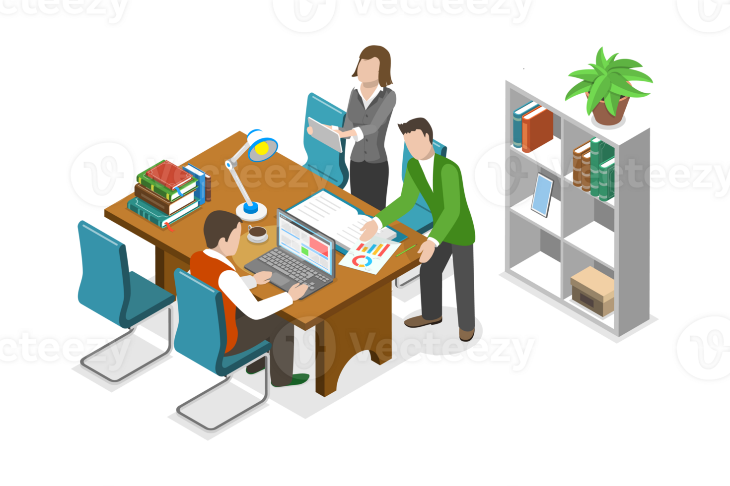 3D Isometric Flat Conceptual Illustration of Team Discussion png