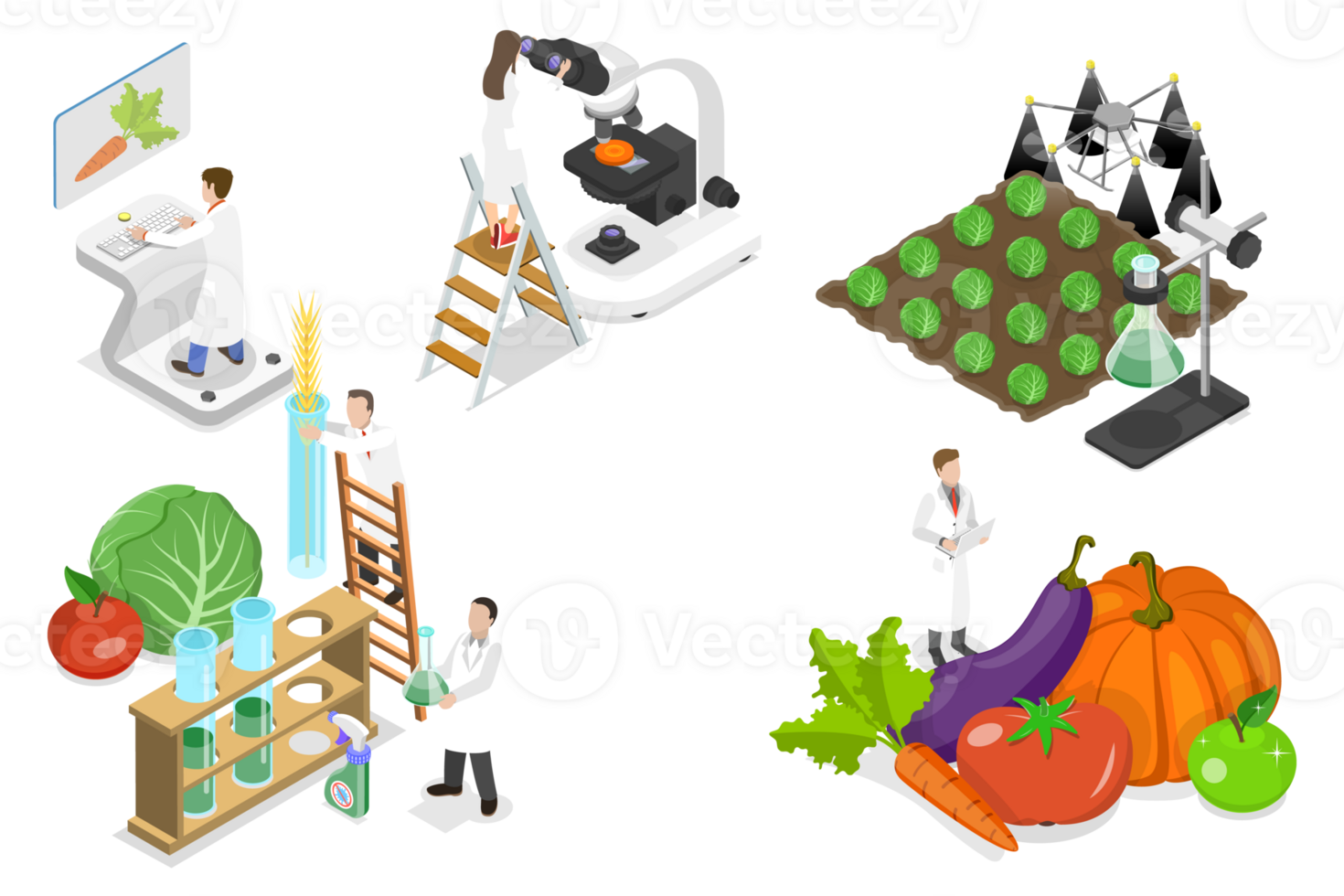 3D Isometric Flat Conceptual Illustration of Agricultural Research png