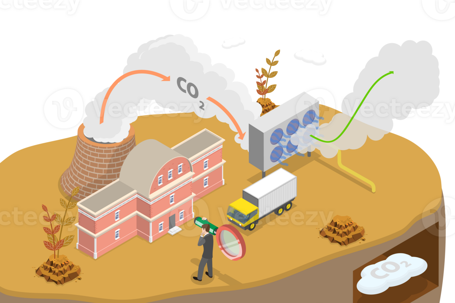 3D Isometric Flat Conceptual Illustration of Carbon Capture png