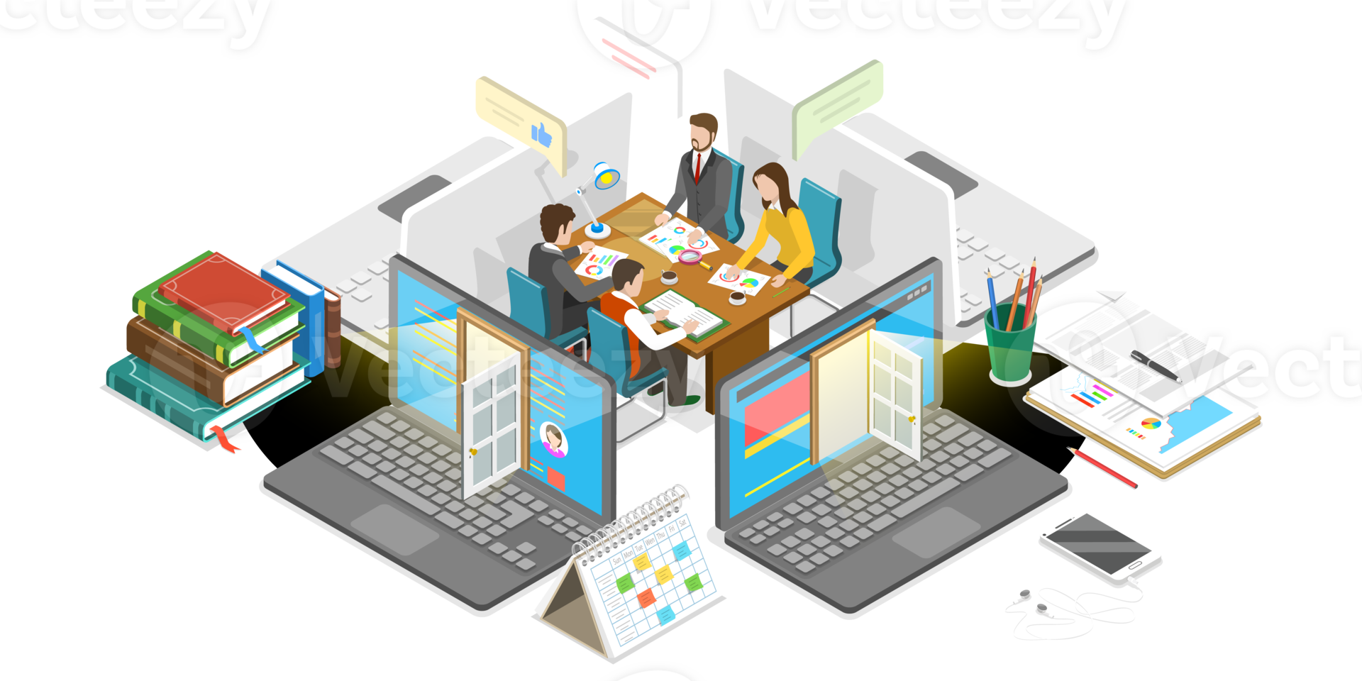 3D Isometric Flat Conceptual Illustration of Hybrid Work png