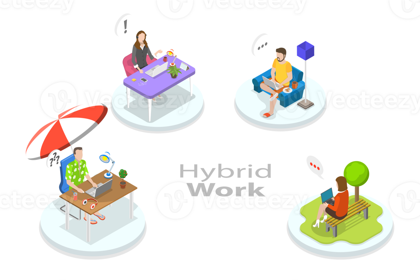 3D Isometric Flat Conceptual Illustration of Hybrid Work png