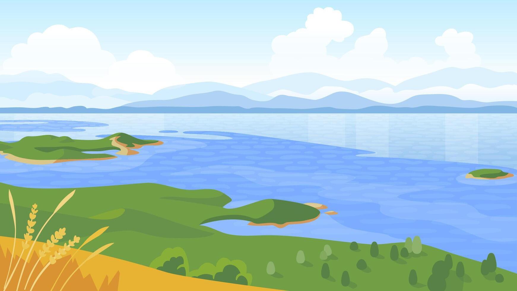 Summer landscape with sea and mountains illustration vector