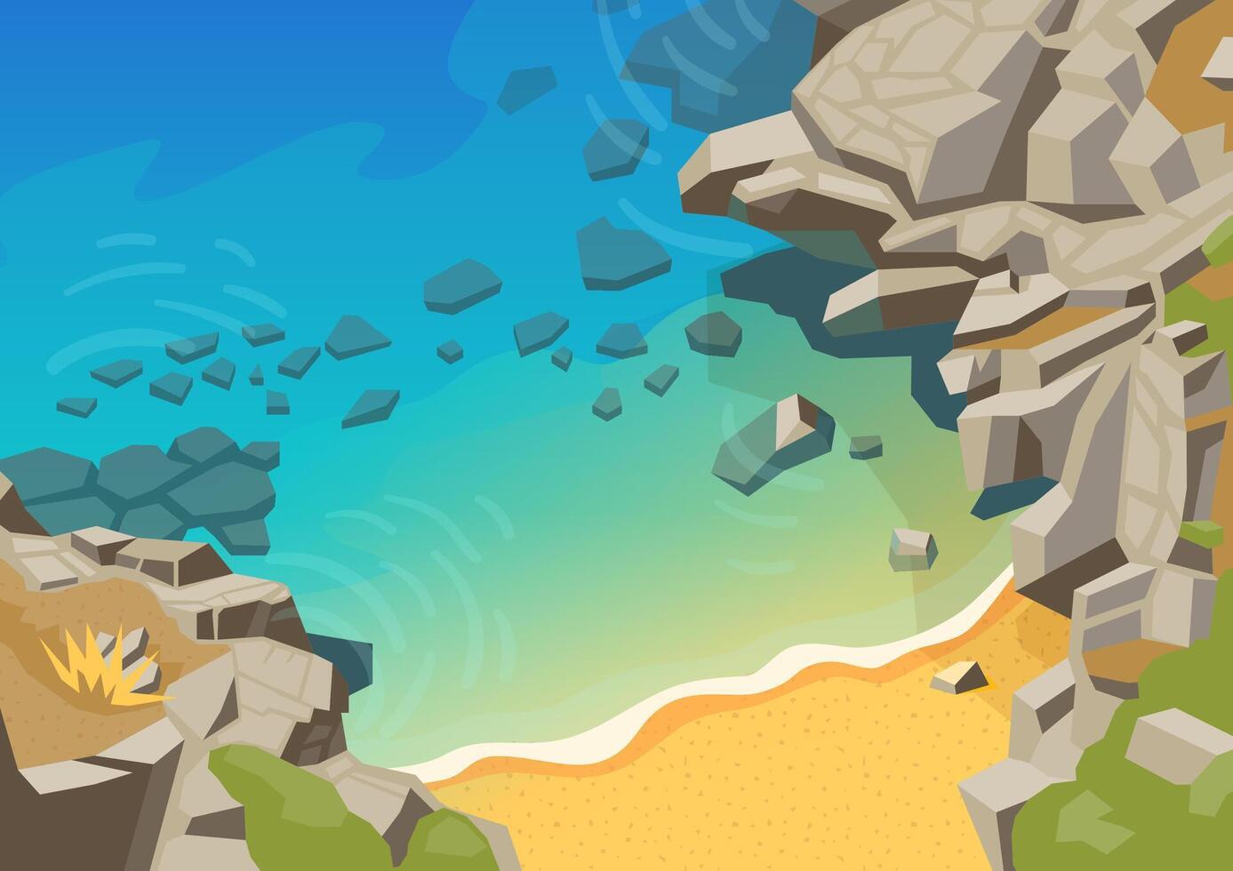 Sea landscape with rocks and beach illustration vector