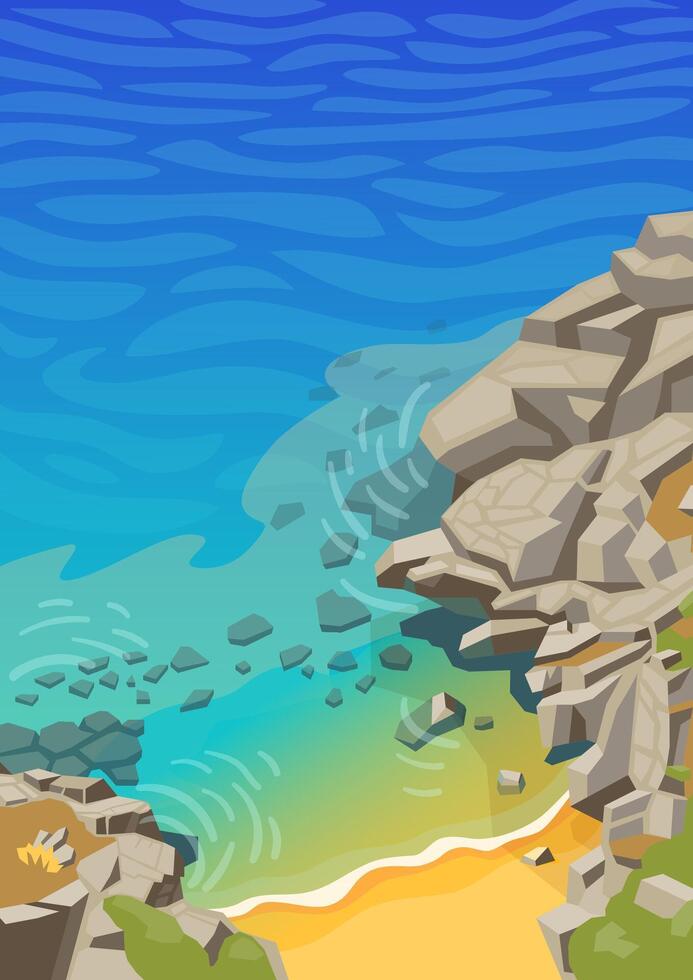 Sea landscape with rocks and beach illustration vector