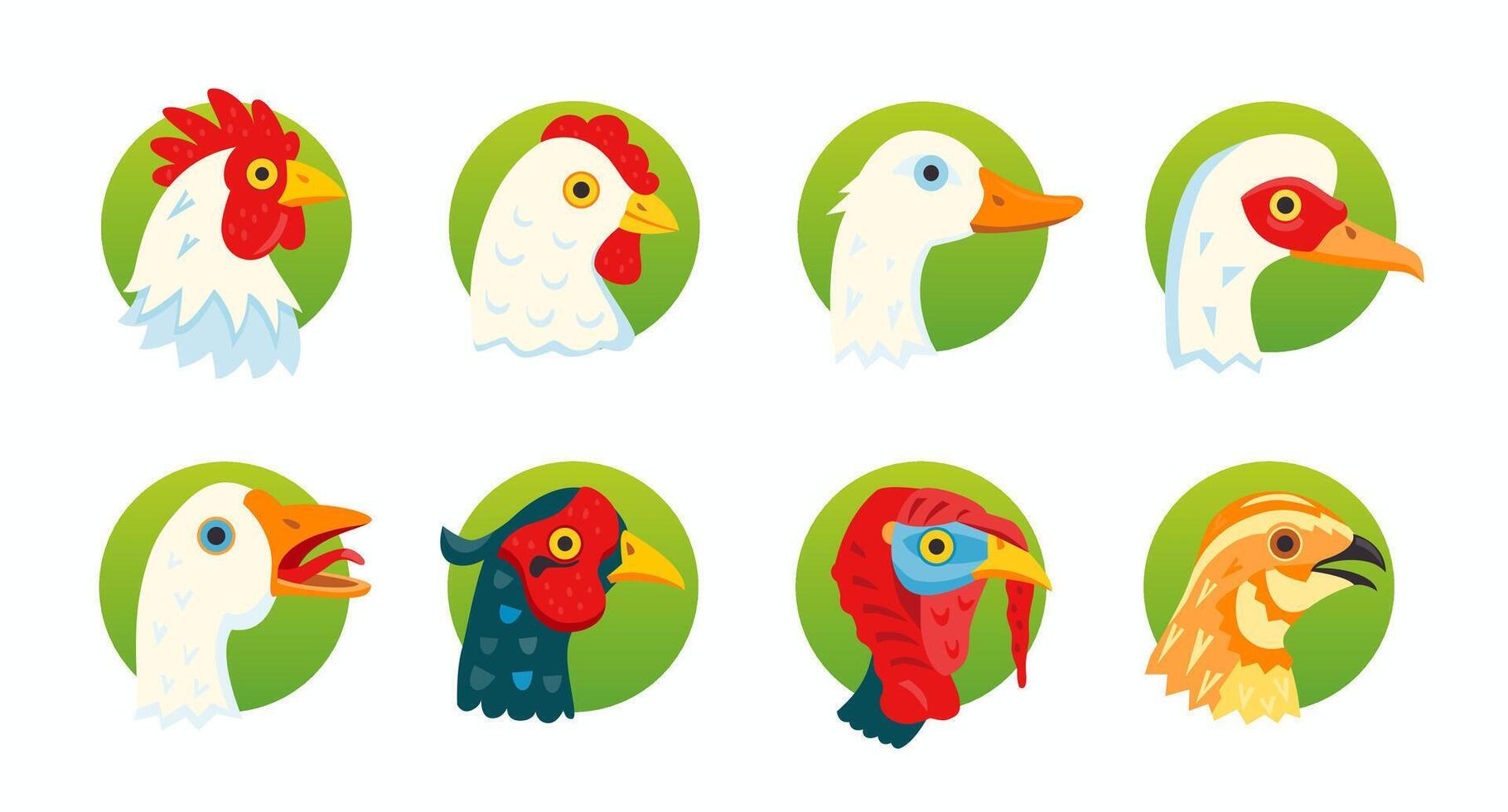 Set of icons, farm domestic birds illustrations vector