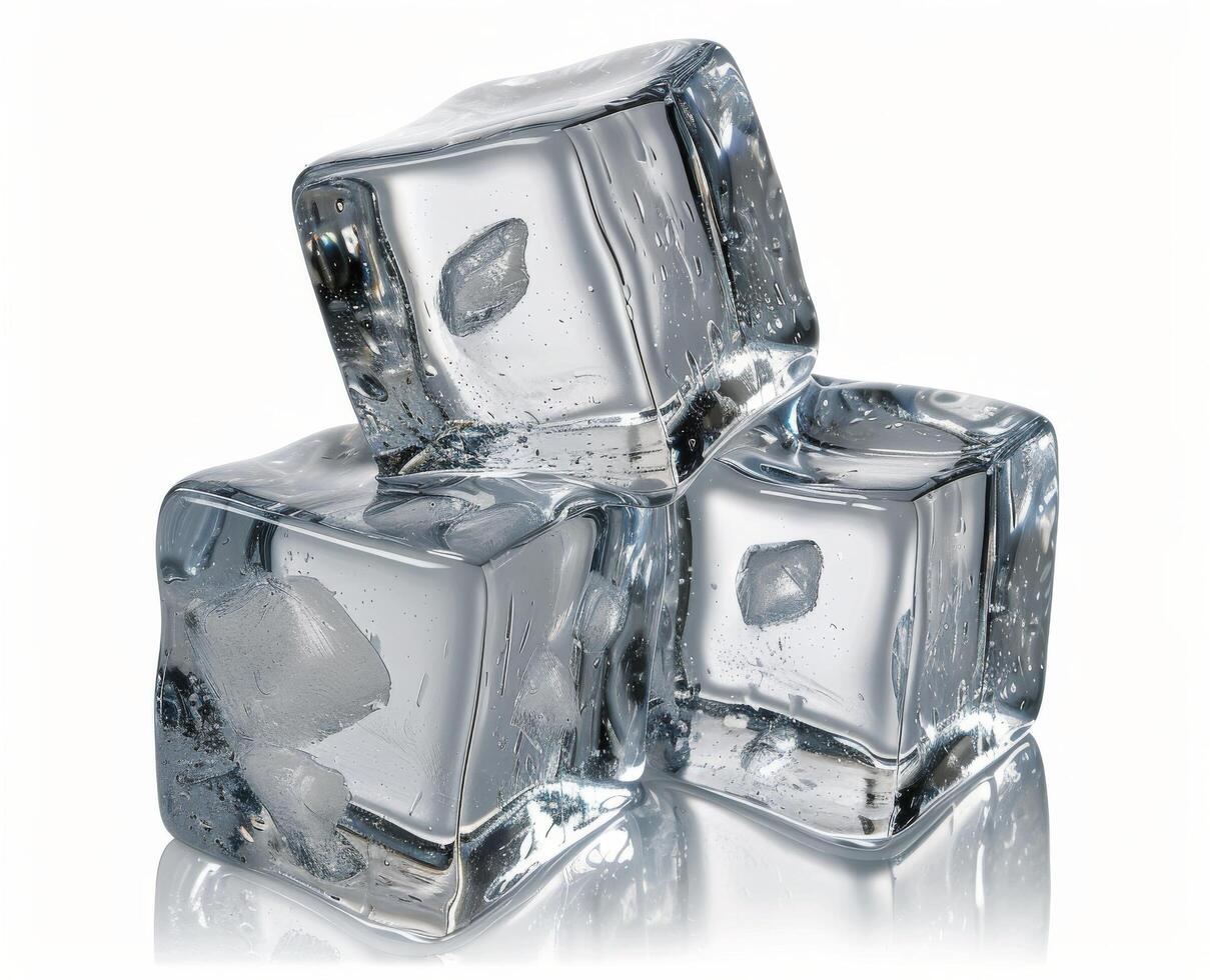 Four Clear Ice Cubes On White Background photo