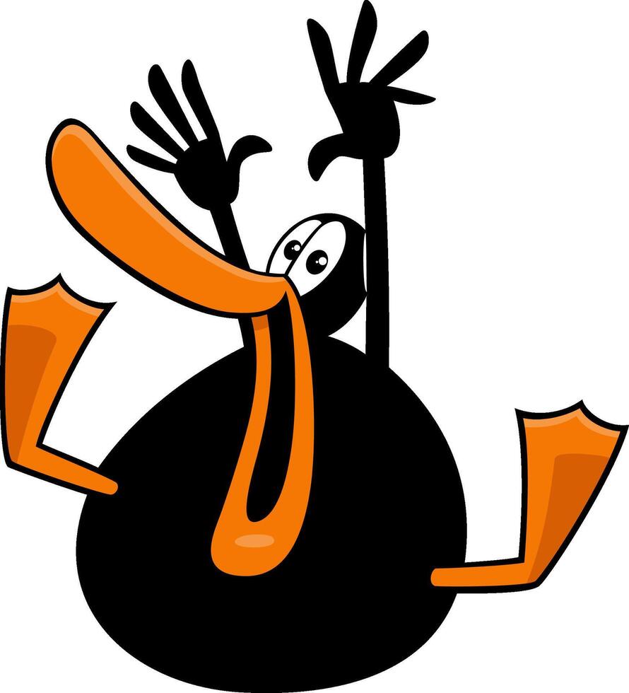 cartoon happy or excited black duck animal character vector