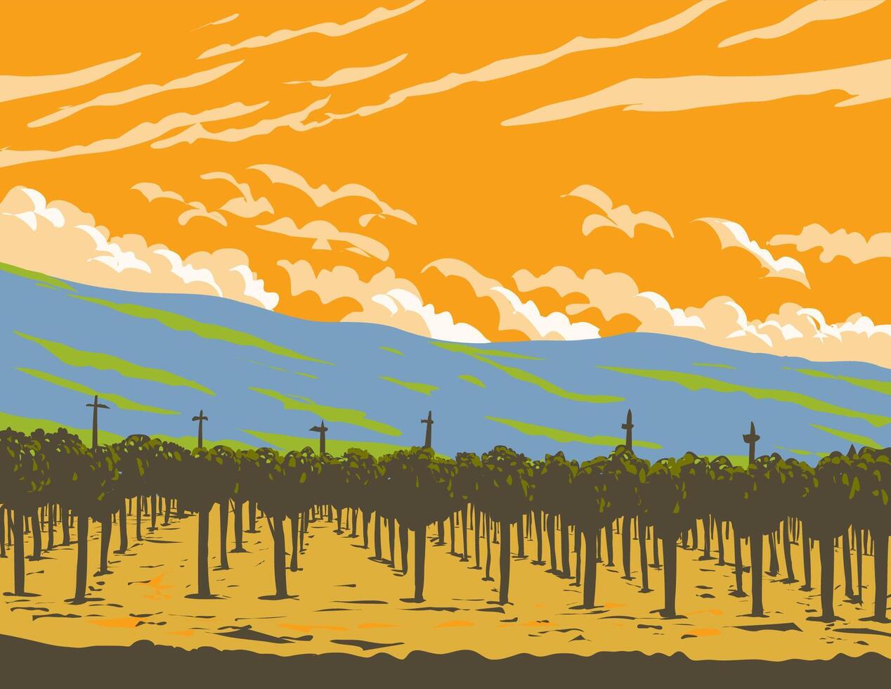 Grapevine in Vineyards of Napa Valley Wine Region California WPA Poster Art vector