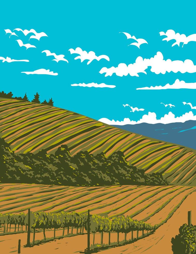 Vineyards in Sonoma Valley Wine Region Northern California WPA Poster Art vector