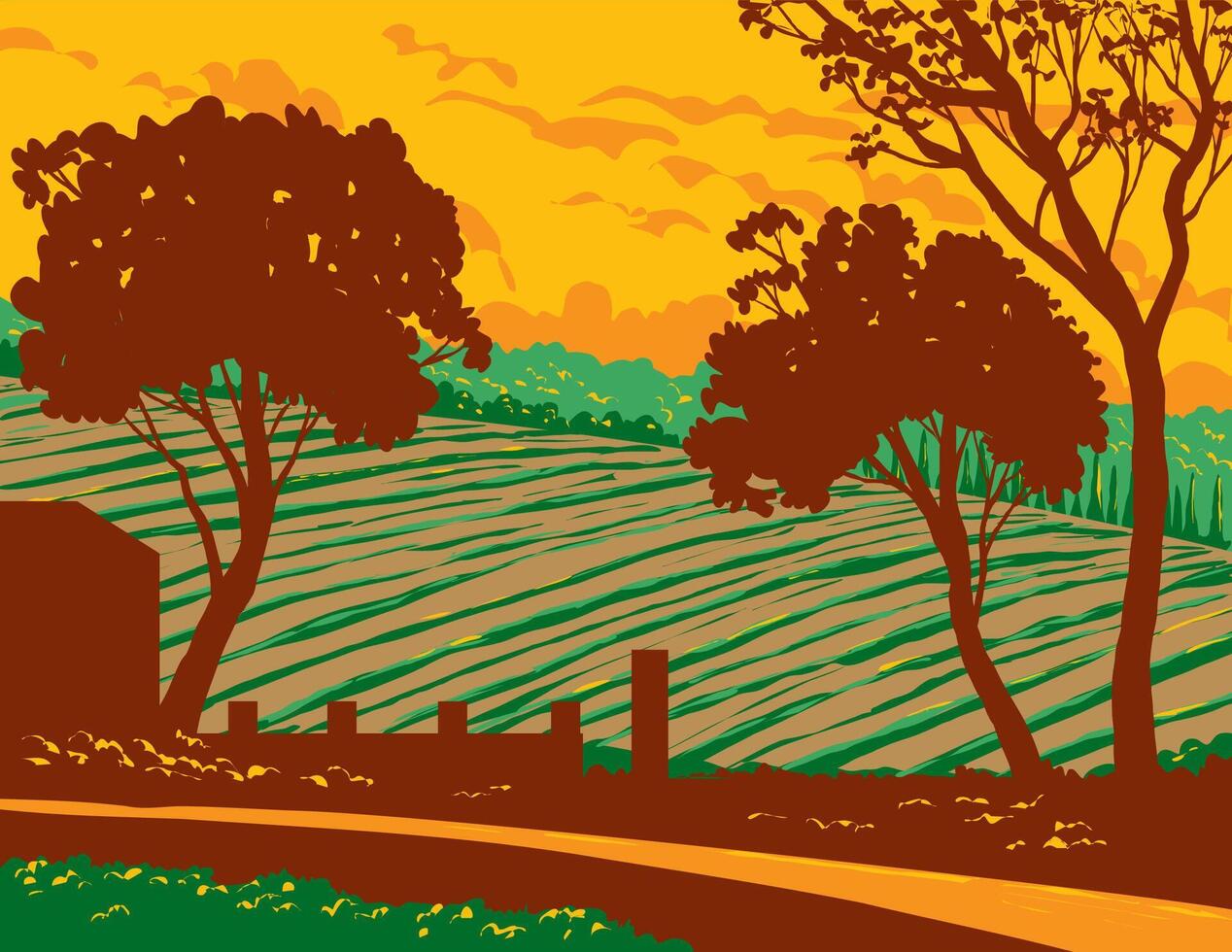 Vineyard in Napa Valley Wine Region California WPA Poster Art vector