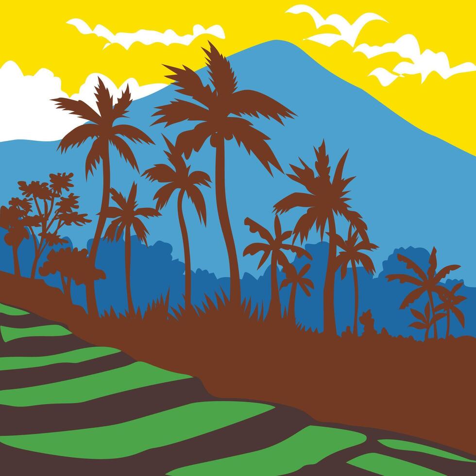 Rice Farm in Bali Indonesia WPA vector