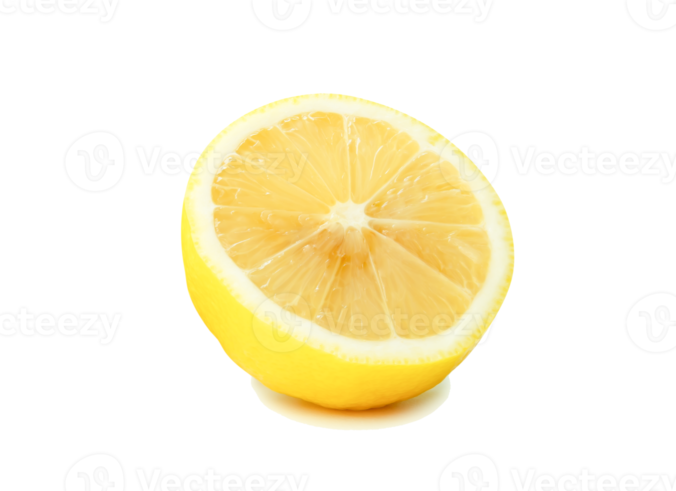 Side view of fresh yellow lemon half isolated with clipping path and shadow in file format png