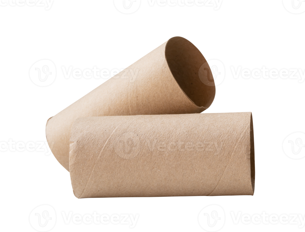 Side view of brown tissue paper cores in stack isolated with clipping path in file format png