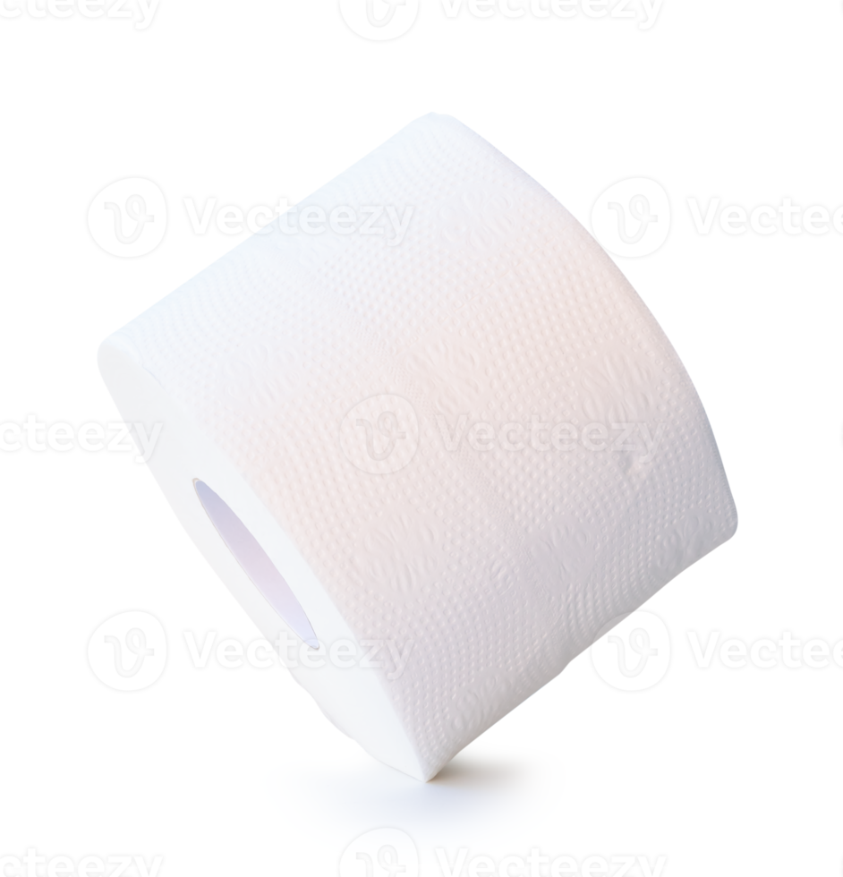 Side view of single tissue paper roll or toilet paper isolated with clipping path and shadow in file format png