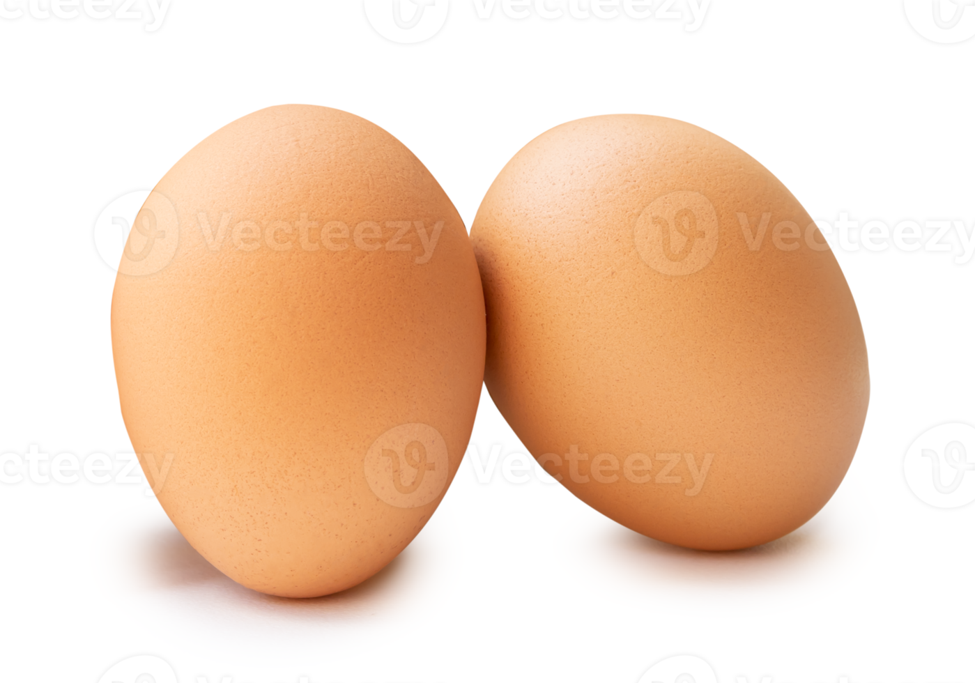 Front view of brown chicken eggs in stack isolated with clipping path and shadow in file format png