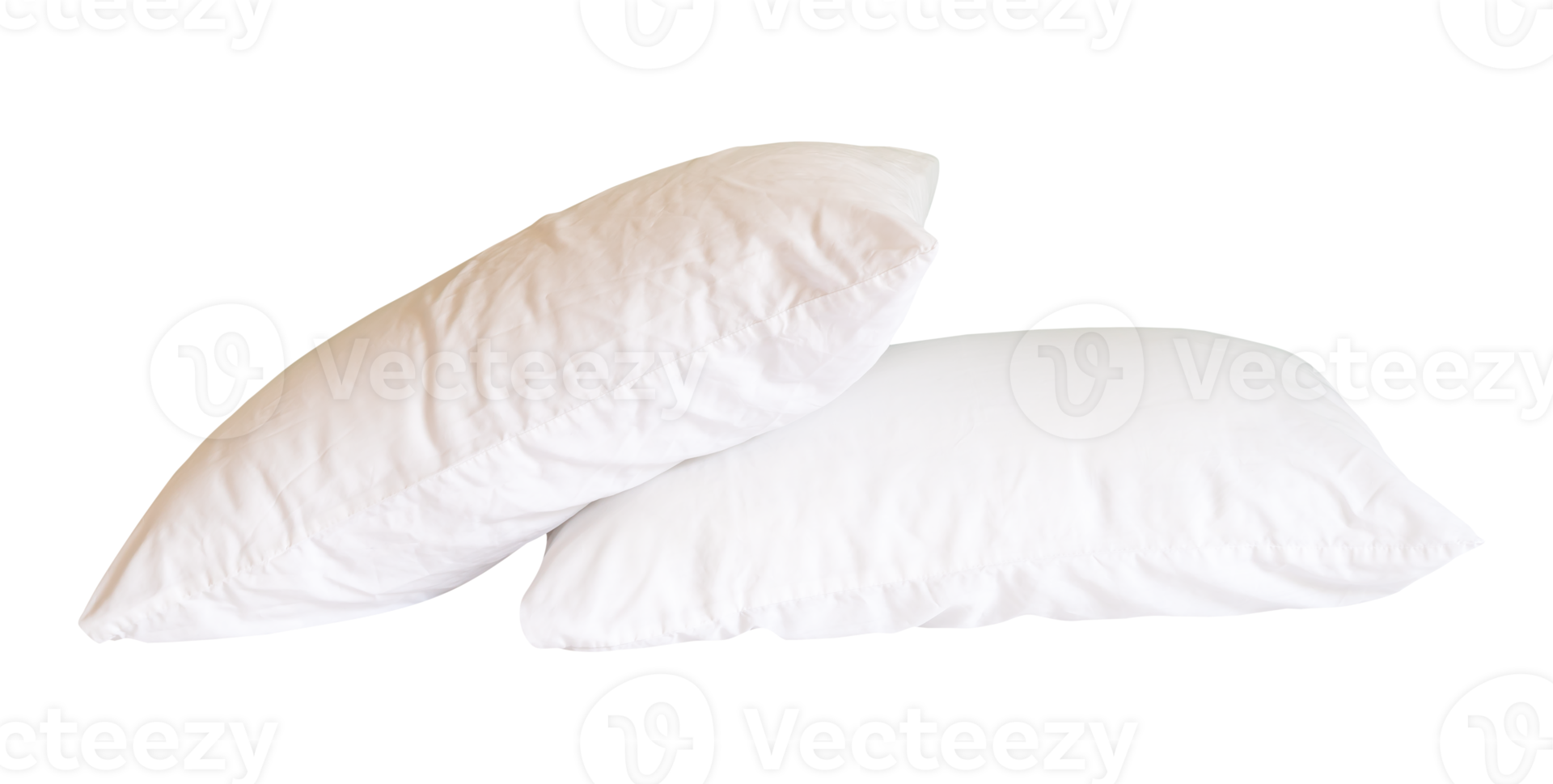 Side view of two white pillows with cases in stack isolated with clipping path in file format png