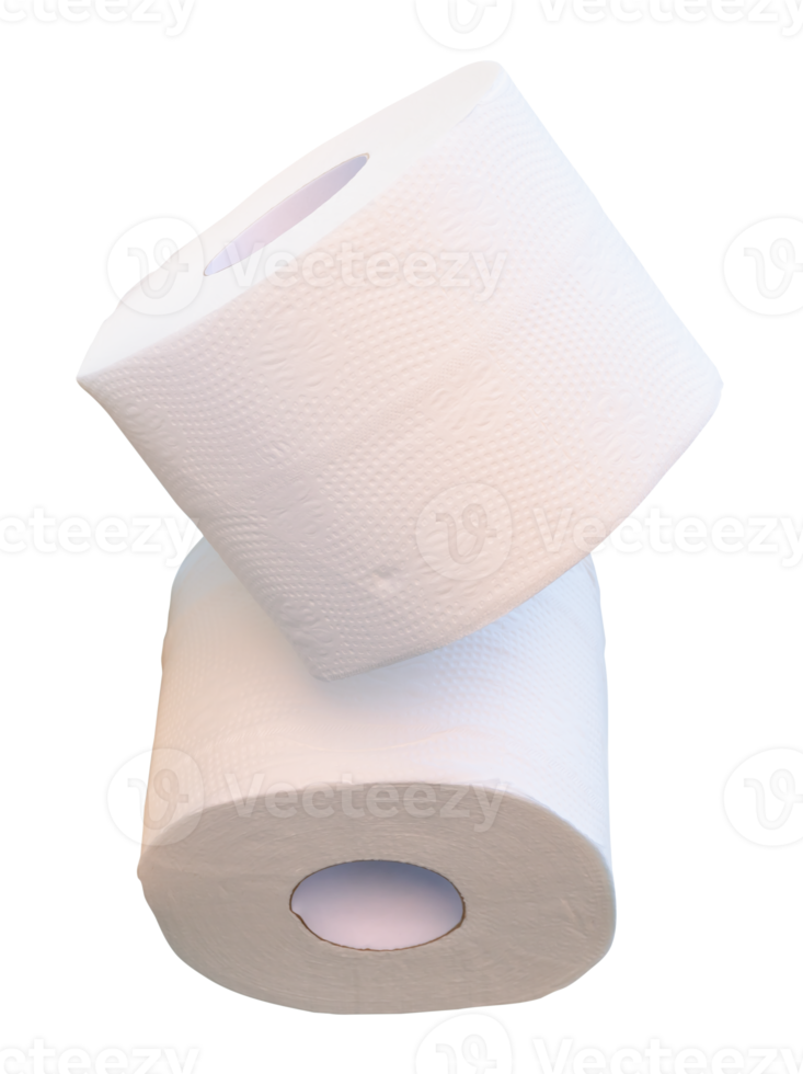 Side view of two tissue paper rolls or toilet paper in stack isolated with clipping path in file format png
