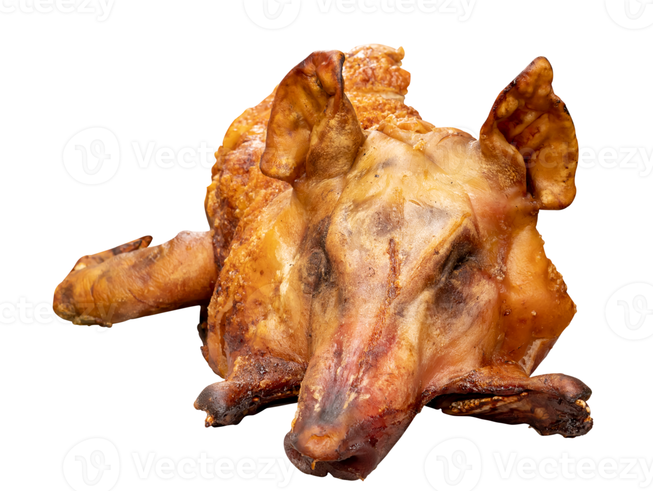 Whole roasted suckling pig isolated with clipping path in file format png