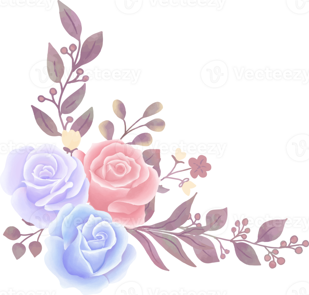 Watercolor Rose Flower Frame Border png