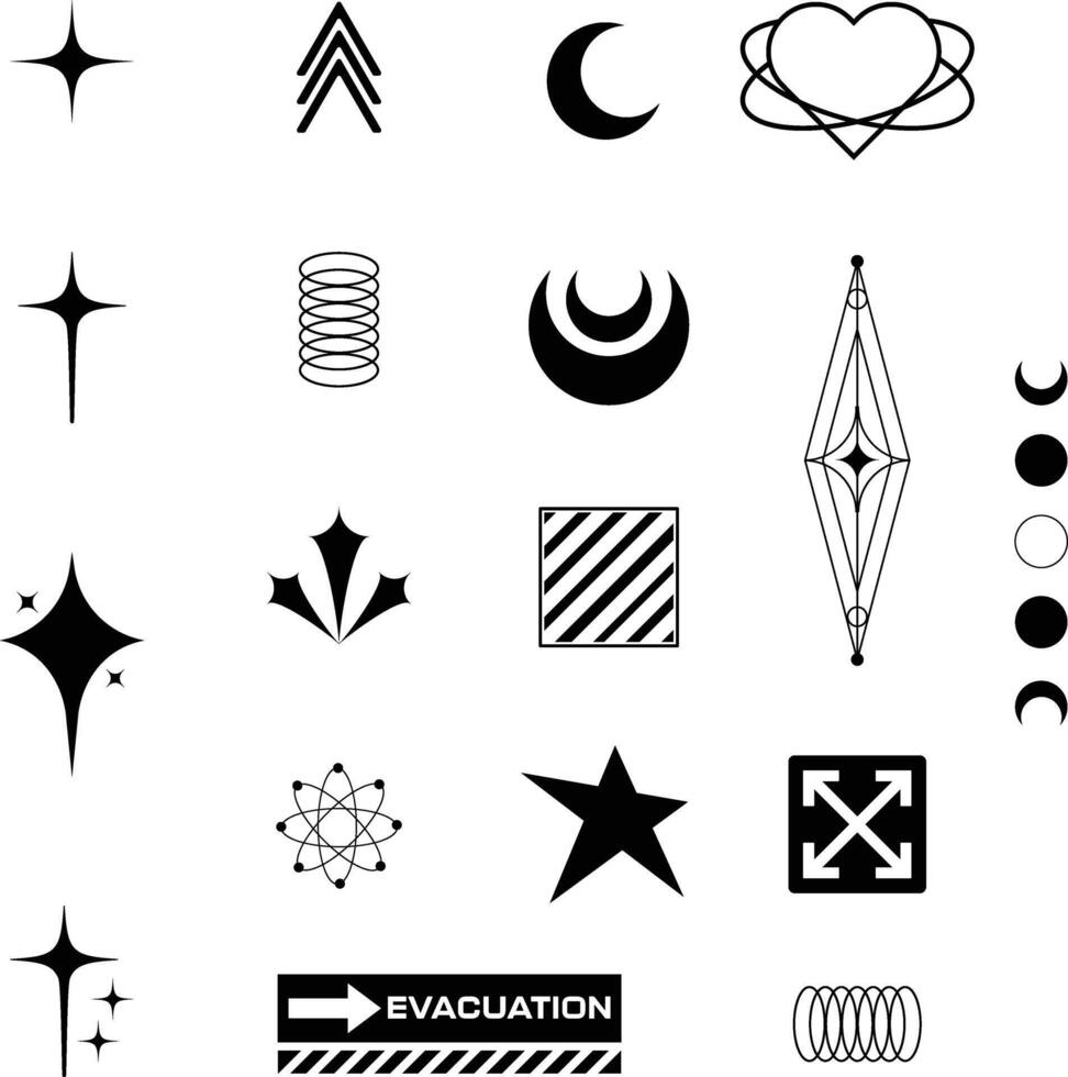 Retro Y2K Brutalism Abstract Collection Streetwear Fashion Elements vector