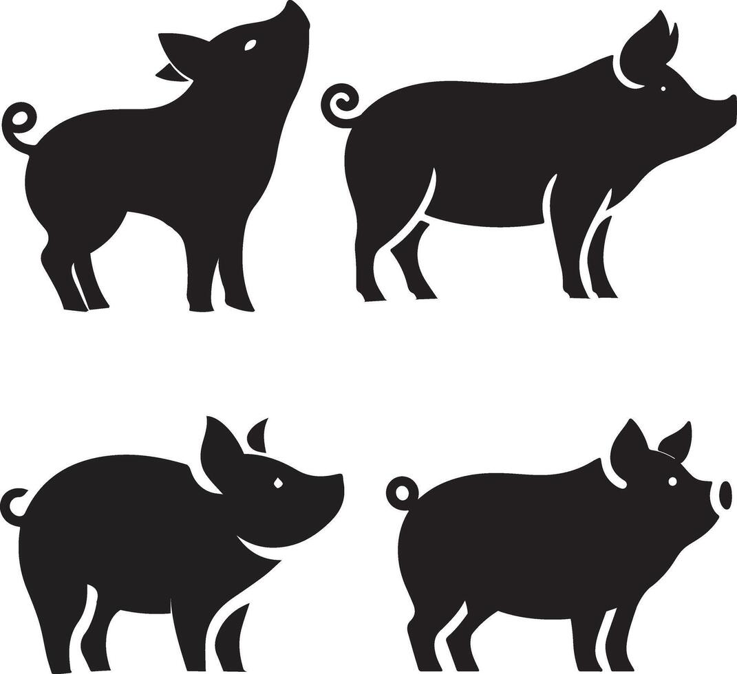 A set of pig silhouette image vector