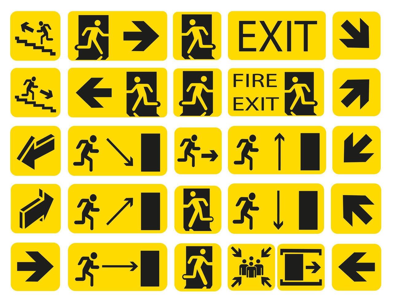 Fire signs. Meeting point in case of emergency. vector